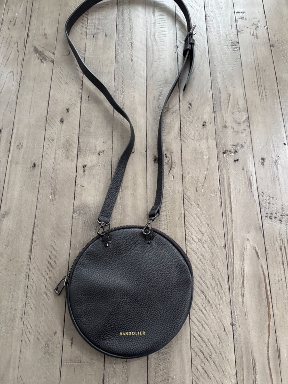 Bandolier Round Pouch Bag Purse Black Gold